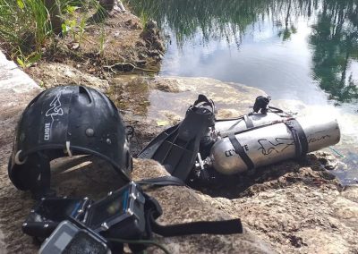 Gear ready for a cave dive